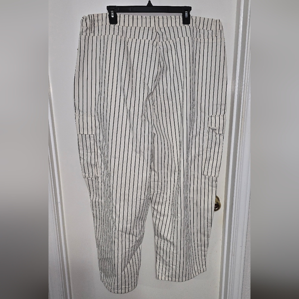 #1382 Future Collective Black and White Striped Barrel Leg Jeans Cargo Pants - Picture 3 of 8